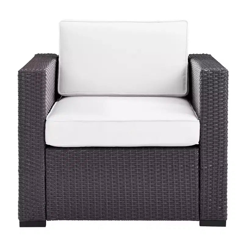 Fauteuil Biscayne avec coussins blancs - Marron/Blanc - Crosley