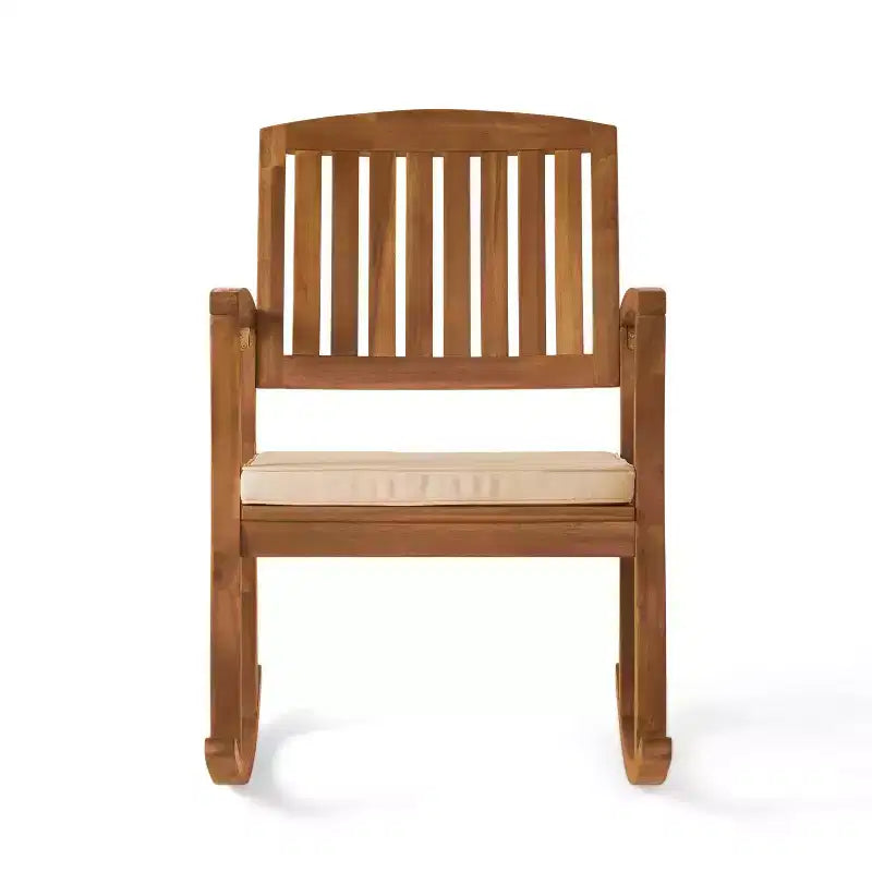 Fauteuil à bascule Selma Acacia avec coussin : Résistant aux intempéries, mouvement doux – Christopher Knight Home