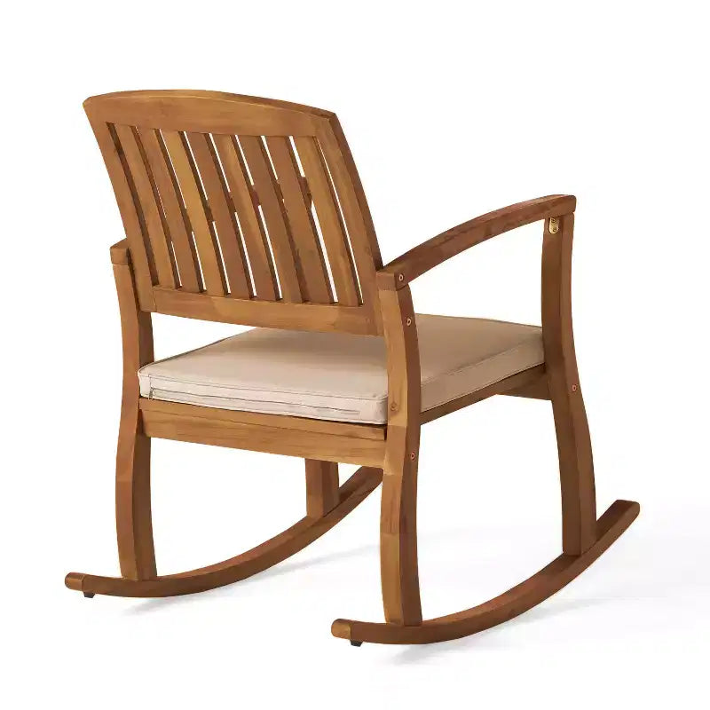 Fauteuil à bascule Selma Acacia avec coussin : Résistant aux intempéries, mouvement doux – Christopher Knight Home