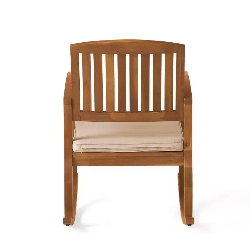 Fauteuil à bascule Selma Acacia avec coussin : Résistant aux intempéries, mouvement doux – Christopher Knight Home