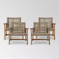 Hampton 4pk Wicker Mid-Century Club Chairs: Acacia Wood & Iron Frame - Christopher Knight Home