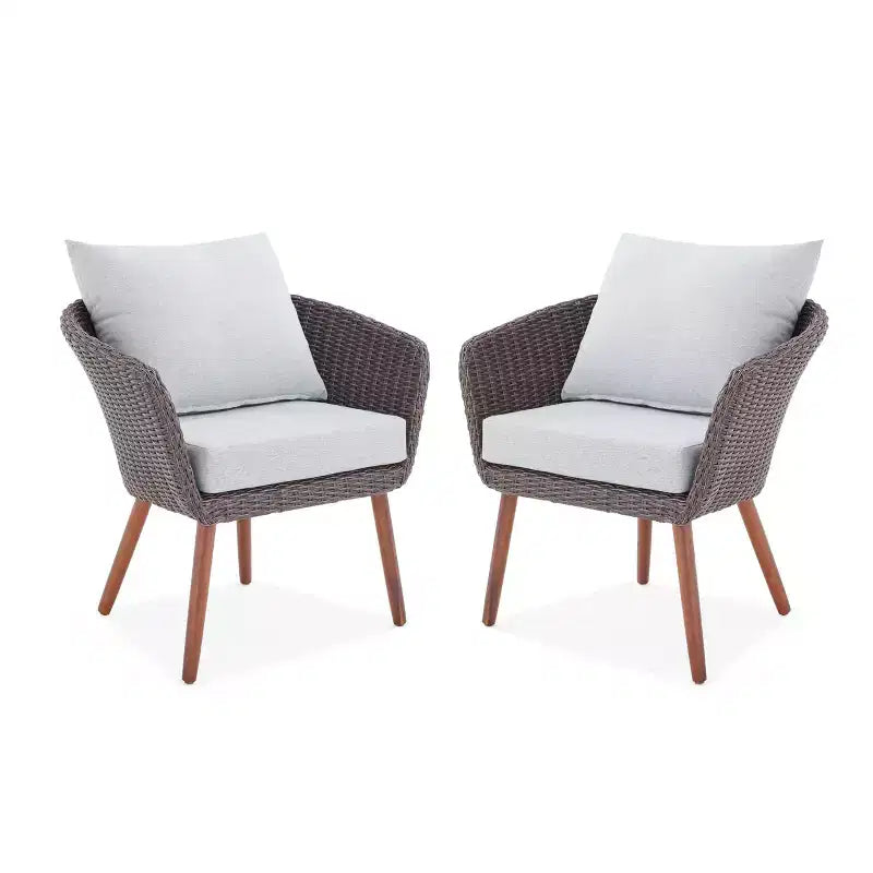 2pk All-Weather Wicker Athens Outdoor Chairs with Cushions Brown - Alaterre Furniture: Sturdy Patio Seating
