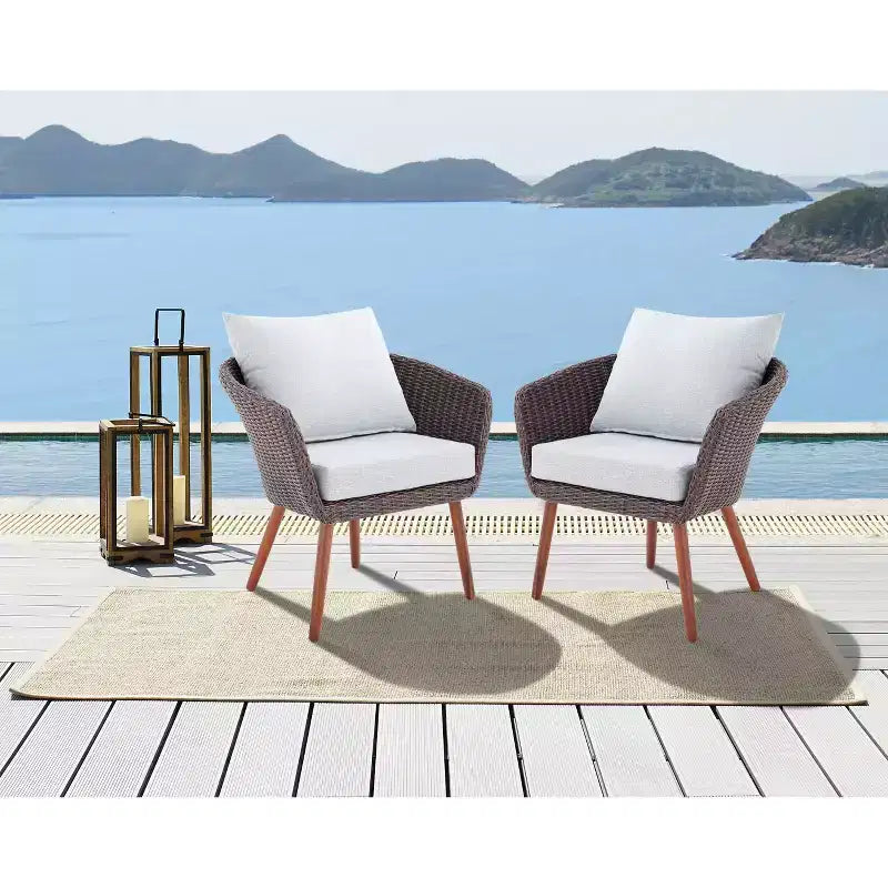 Lot de 2 chaises d'extérieur Athènes en osier tout temps avec coussins marron - Alaterre Furniture : Sièges de patio robustes