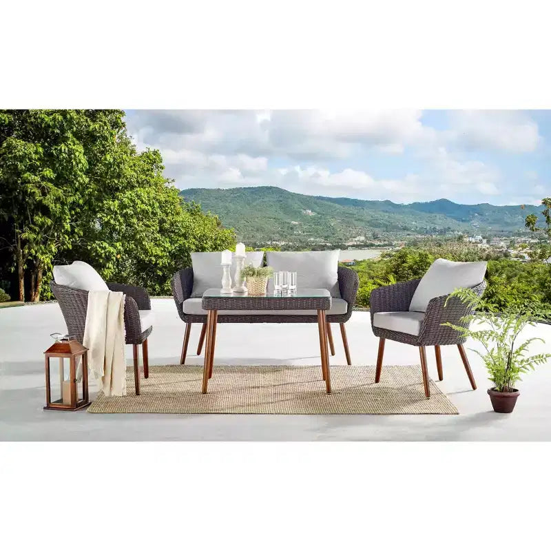 Lot de 2 chaises d'extérieur Athènes en osier tout temps avec coussins marron - Alaterre Furniture : Sièges de patio robustes