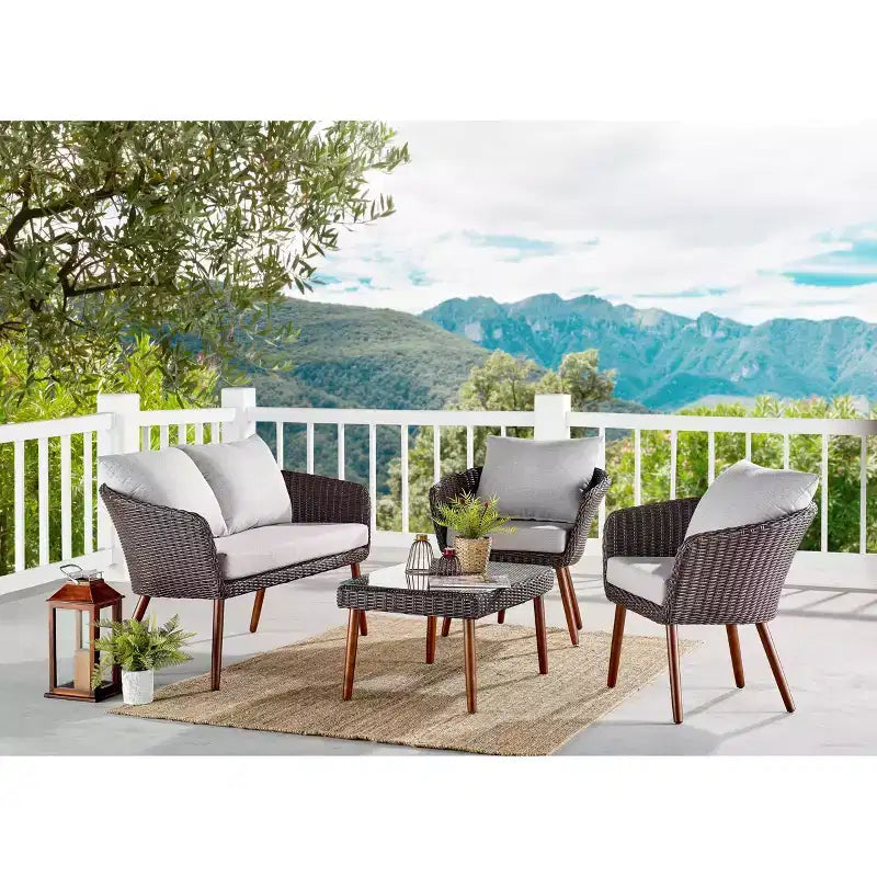 Lot de 2 chaises d'extérieur Athènes en osier tout temps avec coussins marron - Alaterre Furniture : Sièges de patio robustes