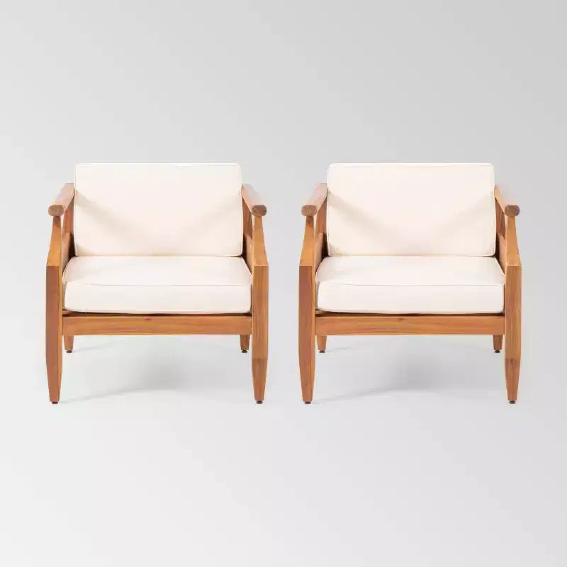 Aston 2pk Acacia Wood Mid-Century Modern Club Chairs: Weather-Resistant Patio Seating - Christopher Knight Home