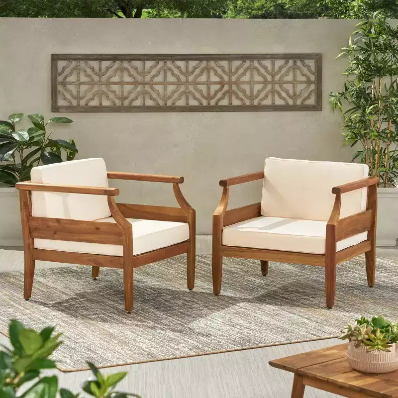 Fauteuils de jardin modernes Aston en bois d'acacia (lot de 2) : Résistants aux intempéries - Christopher Knight Home