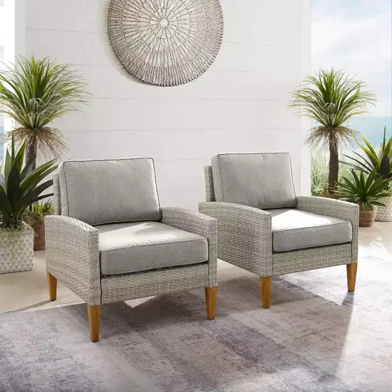 Ensemble de 2 chaises en osier Capella Outdoor gris/chêne - Crosley