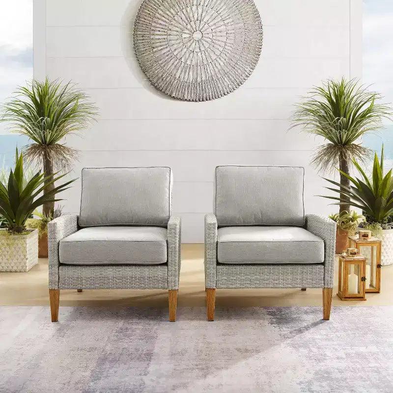 Ensemble de 2 chaises en osier Capella Outdoor gris/chêne - Crosley