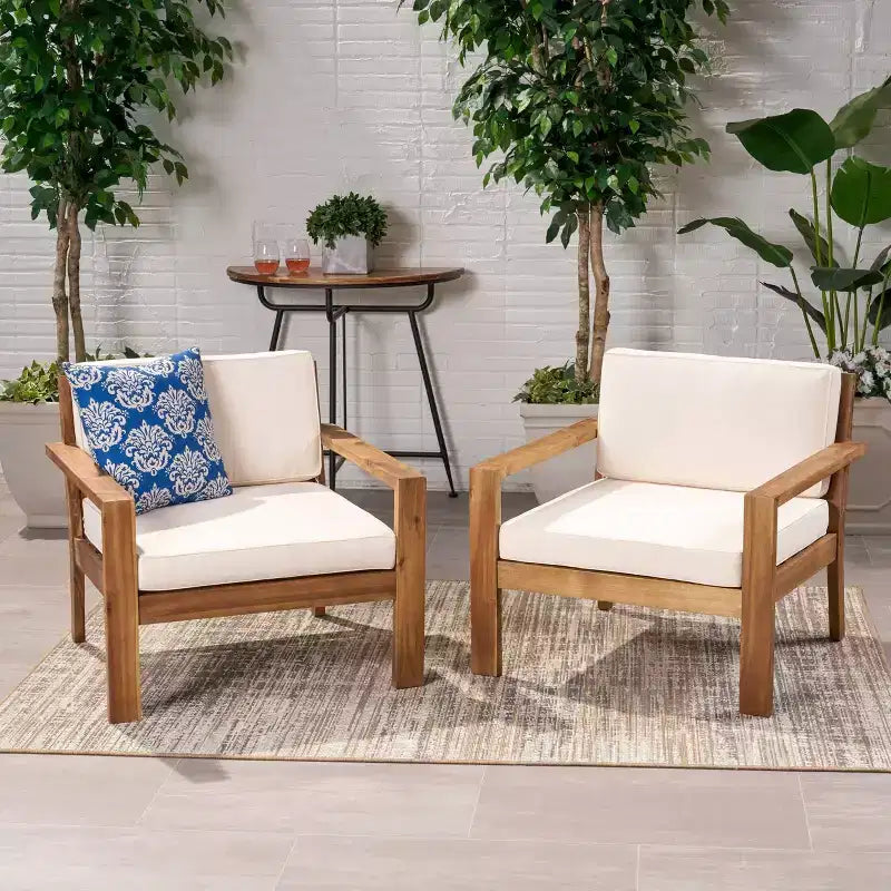 Santa Ana 2pk Acacia Wood Club Chairs Teak/Cream - Christopher Knight Home