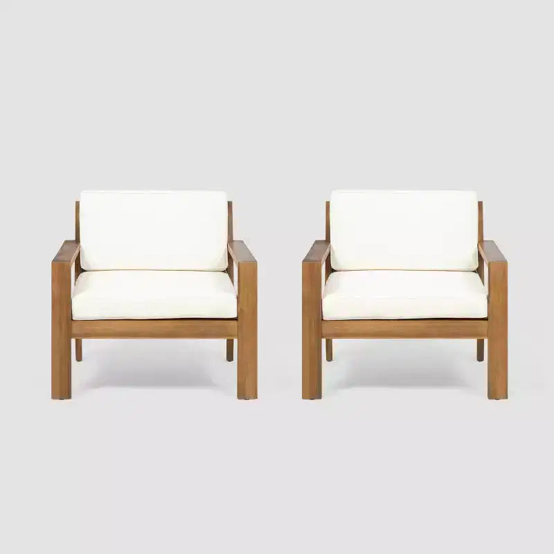 Chaises de club Santa Ana, lot de 2, en bois d'acacia, teck/crème - Christopher Knight Home