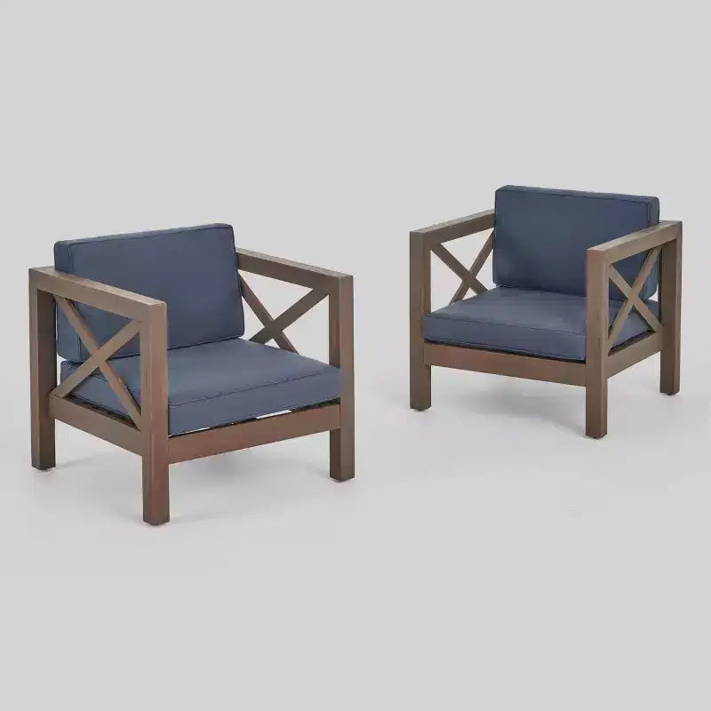 Brava 2pk Acacia Wood Club Chairs - Gray/Dark Gray - Christopher Knight Home: Water-Resistant Patio Furniture