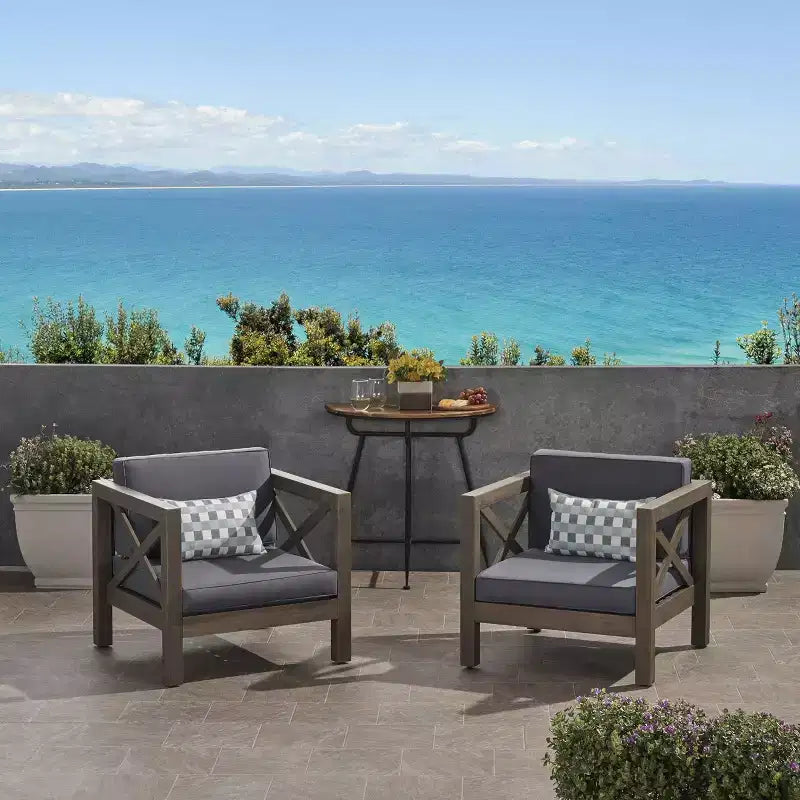 Chaises de club Brava en bois d'acacia (lot de 2) – Gris/Gris foncé – Christopher Knight Home : Mobilier de patio résistant à l'eau