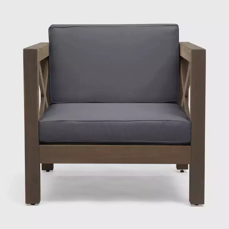 Chaises de club Brava en bois d'acacia (lot de 2) – Gris/Gris foncé – Christopher Knight Home : Mobilier de patio résistant à l'eau