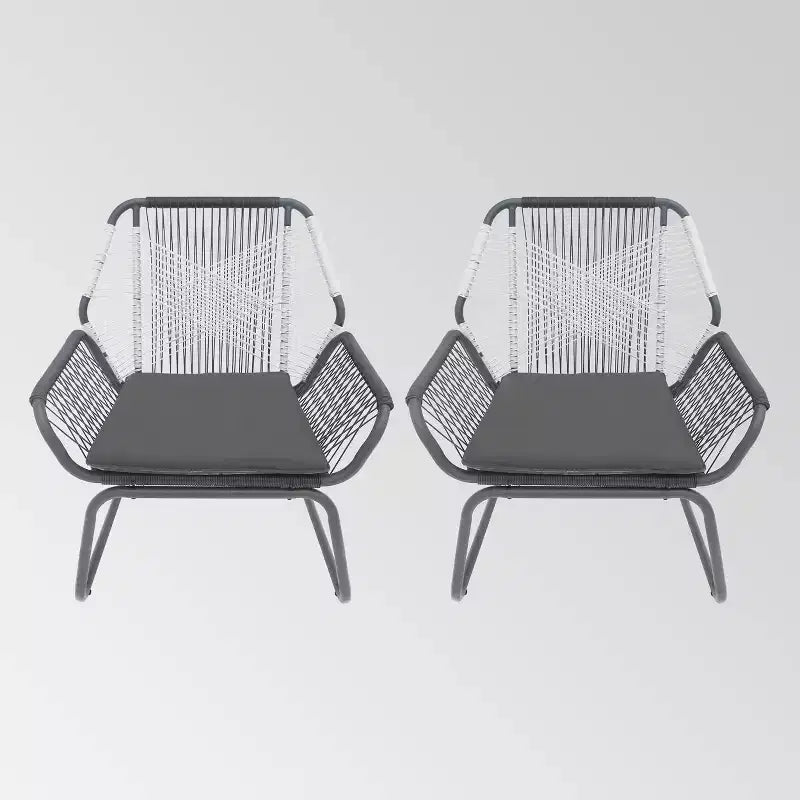 Lot de 2 chaises de jardin Milan en acier – Gris/Blanc – Christopher Knight Home : Chaises d'appoint de terrasse en osier, Résistant à l'eau