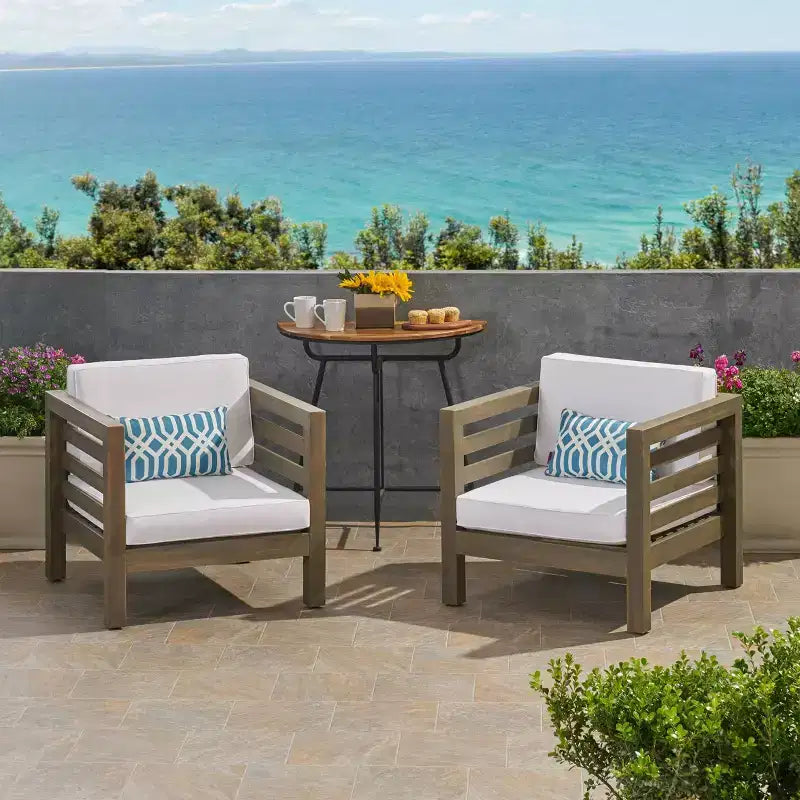 Lot de 2 fauteuils de jardin Oana en bois d'acacia - Gris/blanc - Christopher Knight Home