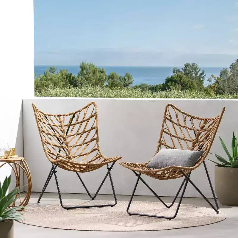 Christopher Knight Home Lot de 2 fauteuils d'appoint d'extérieur en osier Byson, marron clair/noir