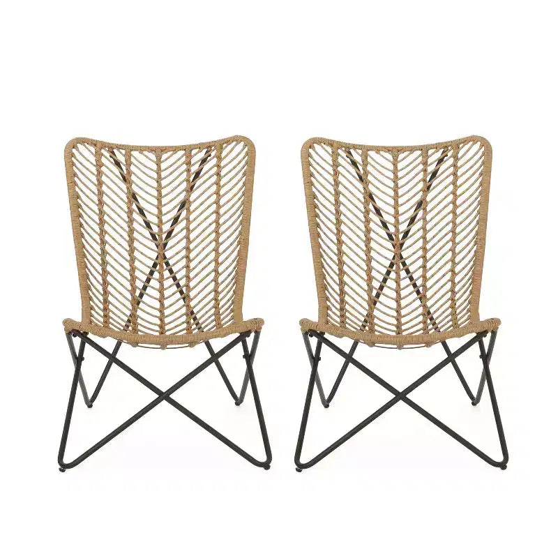 2pk Galtin Outdoor Iron/Wicker Accent Chairs: UV-Resistant, Weatherproof - Christopher Knight Home