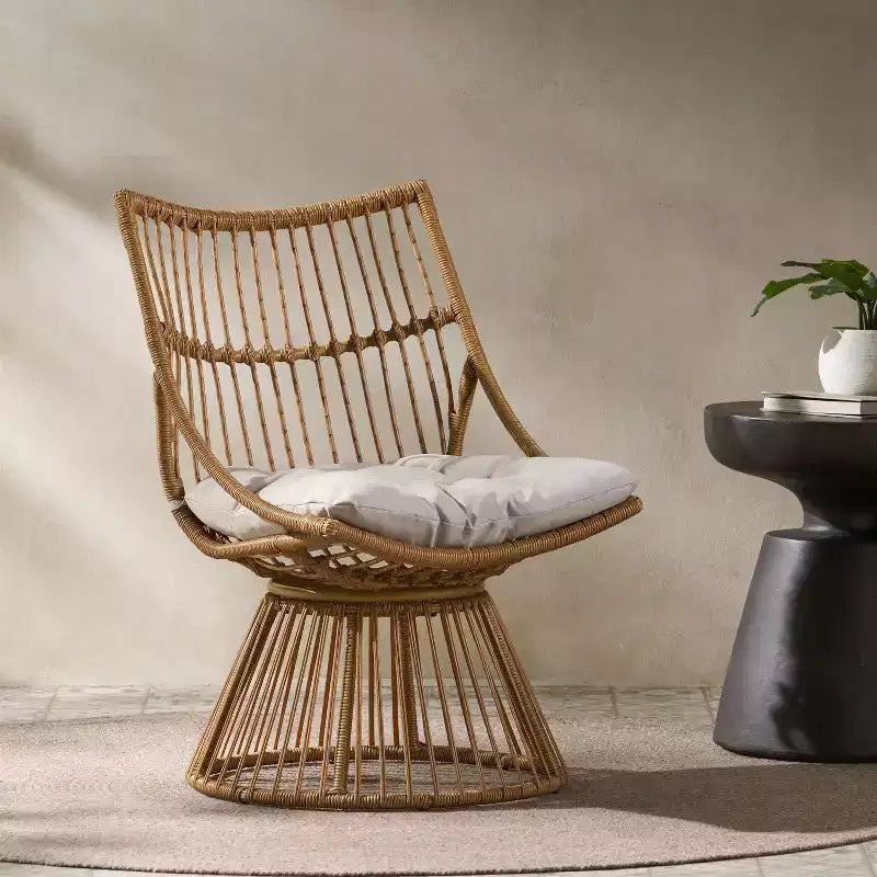 Christopher Knight Home Caryl Chaise de club d'extérieur avec coussins en osier marron clair/beige