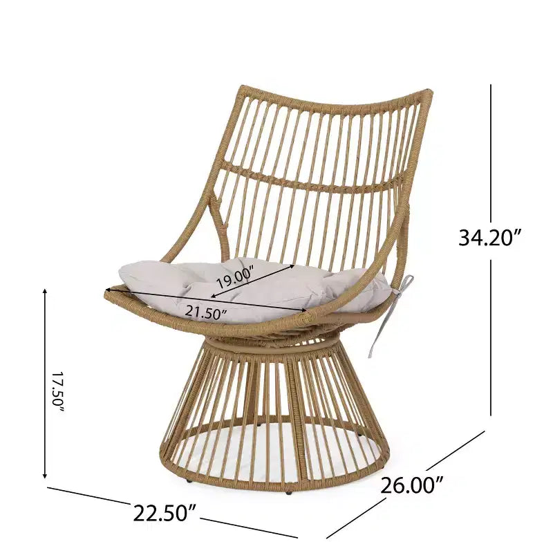 Christopher Knight Home Caryl Chaise de club d'extérieur avec coussins en osier marron clair/beige