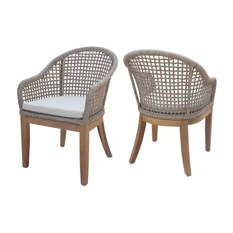 International Concepts Lot de 2 chaises de patio extérieures en teck avec coussins : séchage rapide, remplis de mousse, nettoyage des taches