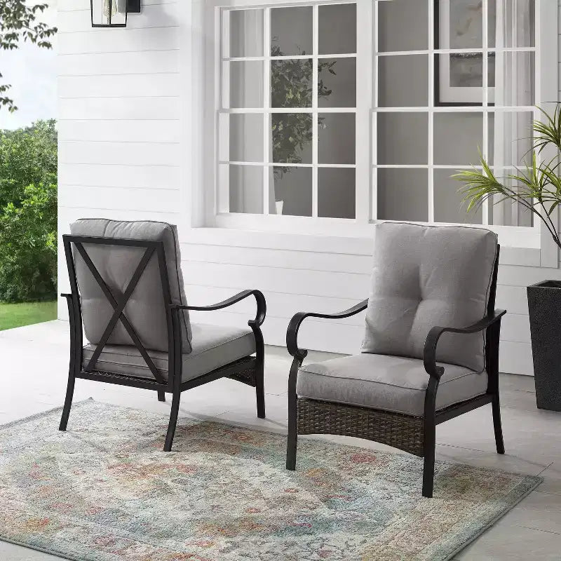 2 chaises de jardin en acier Dahlia Taupe/Noir mat - Crosley : Rembourrées, résistantes aux intempéries