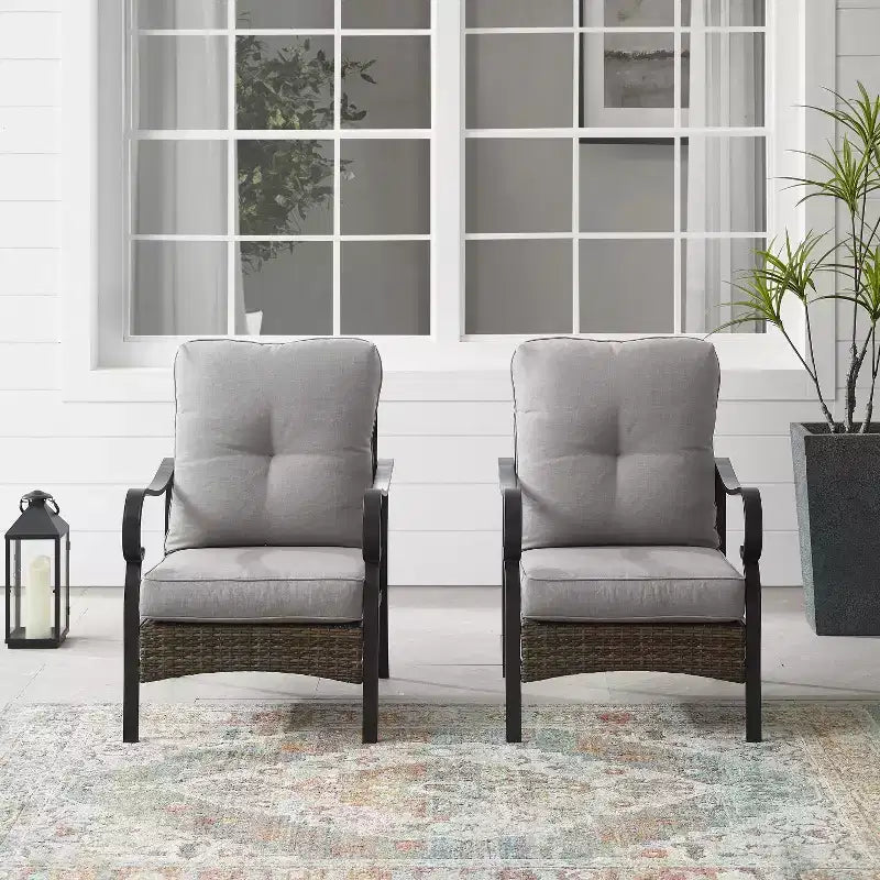 2 chaises de jardin en acier Dahlia Taupe/Noir mat - Crosley : Rembourrées, résistantes aux intempéries
