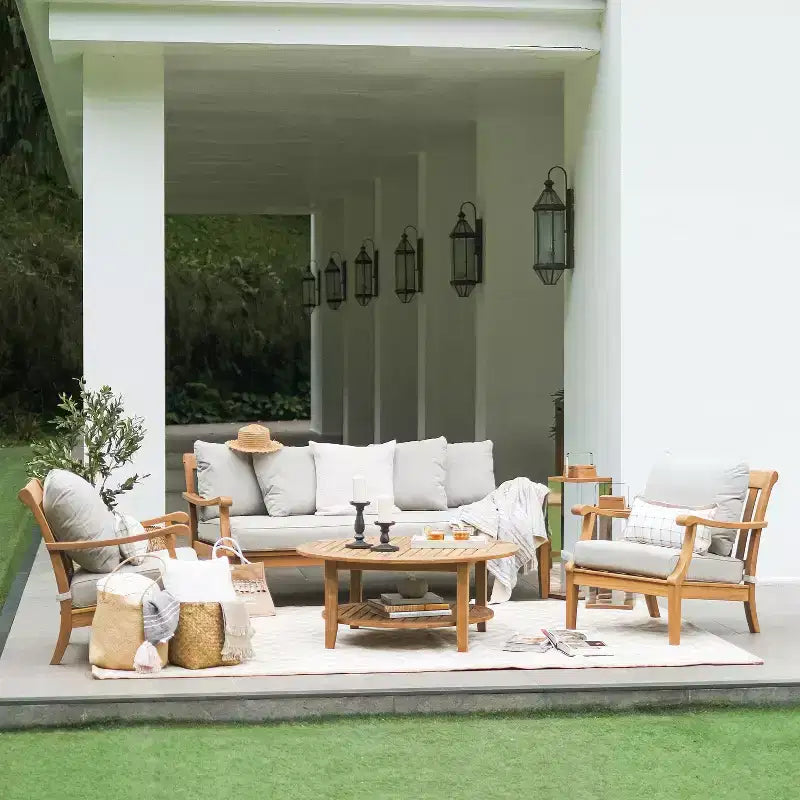 Chaises longues d'extérieur 2 pièces en bois de teck Sonoma Lane Forney avec coussins Oyster - Résistantes aux intempéries, coussins à fermeture éclair