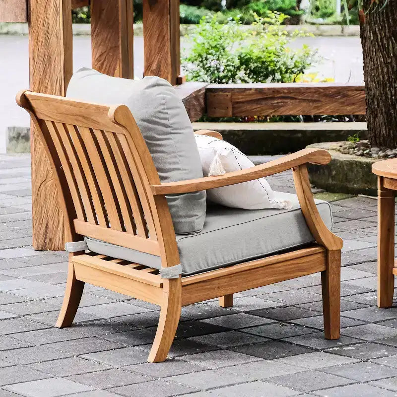 Chaises longues d'extérieur 2 pièces en bois de teck Sonoma Lane Forney avec coussins Oyster - Résistantes aux intempéries, coussins à fermeture éclair