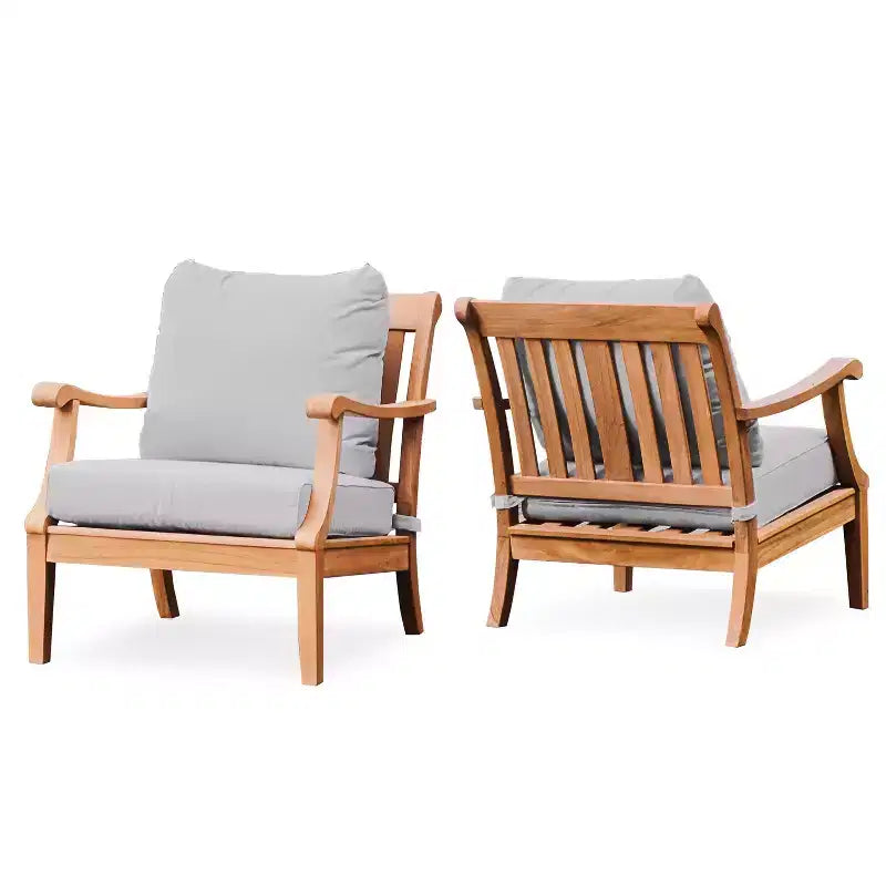 Chaises longues d'extérieur 2 pièces en bois de teck Sonoma Lane Forney avec coussins Oyster - Résistantes aux intempéries, coussins à fermeture éclair