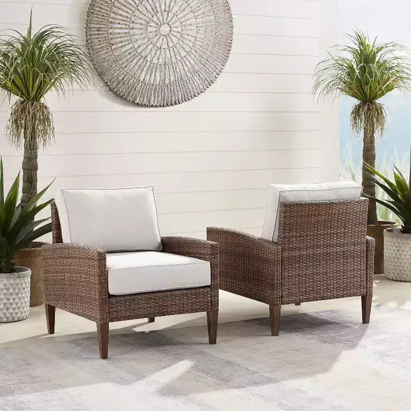 Fauteuils en osier d'extérieur Capella (paquet de 2) – Crème/Marron – Crosley