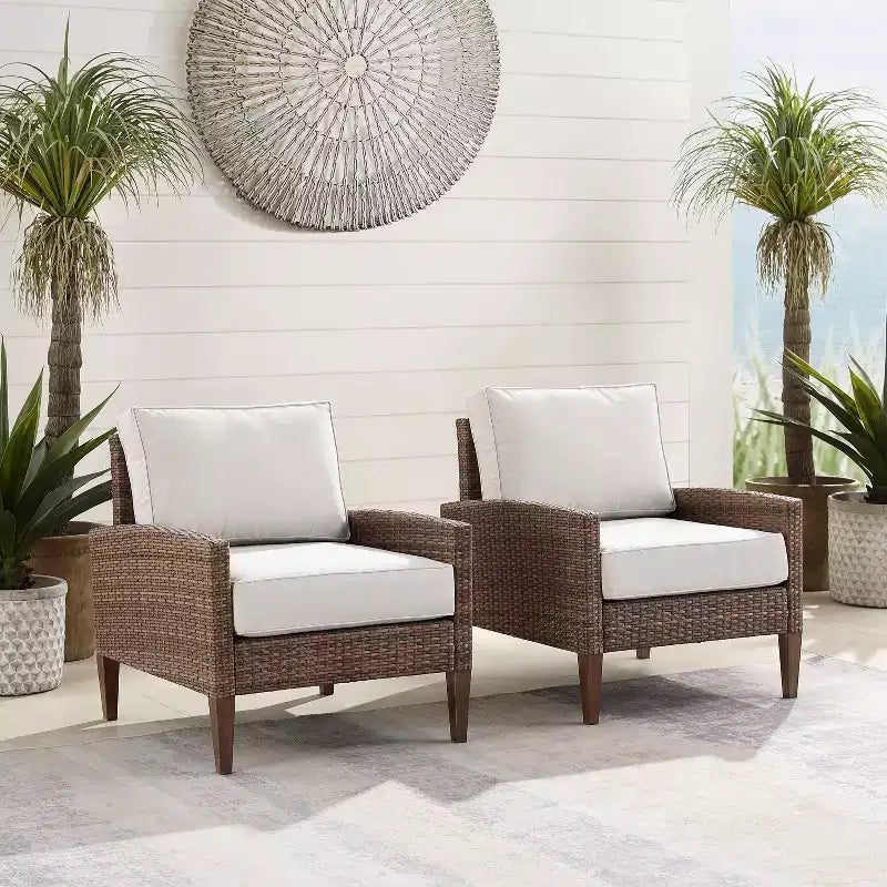 Fauteuils en osier d'extérieur Capella (paquet de 2) – Crème/Marron – Crosley