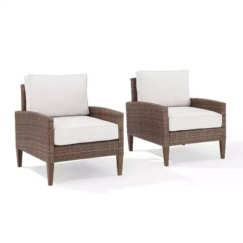 Fauteuils en osier d'extérieur Capella (paquet de 2) – Crème/Marron – Crosley
