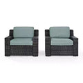 2pk Beaufort Outdoor Steel Arm Chairs Mist/Brown - Crosley: Patio Furniture with Removable Cushions
