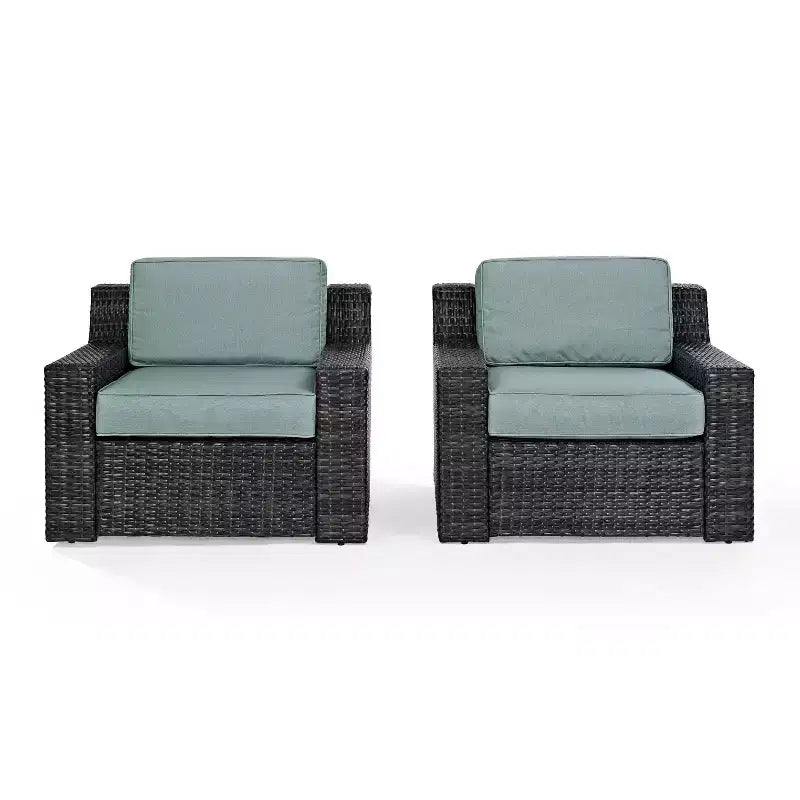 2pk Beaufort Outdoor Steel Arm Chairs Mist/Brown - Crosley: Patio Furniture with Removable Cushions