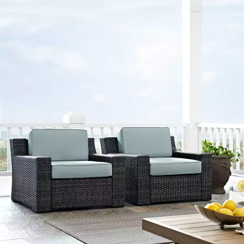 2 fauteuils d'extérieur en acier Beaufort, brume/marron - Crosley : mobilier de patio avec coussins amovibles