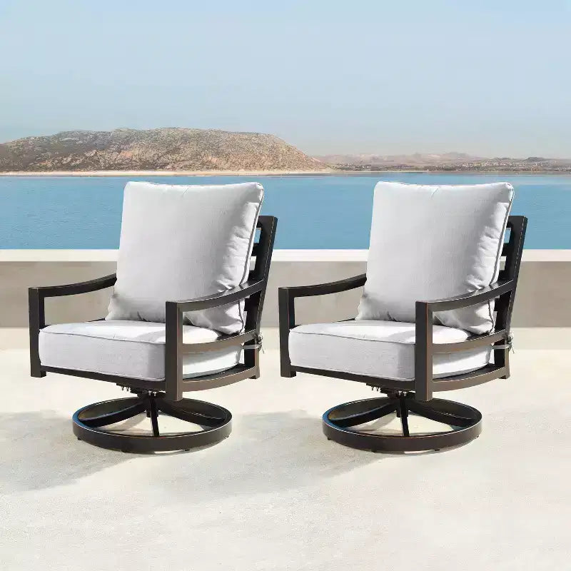 Oakland Living 2pk Deep Seating Swivel Rocking Aluminum Outdoor Patio Club Chairs Gold: Weather-Resistant, UV-Protected Comfort