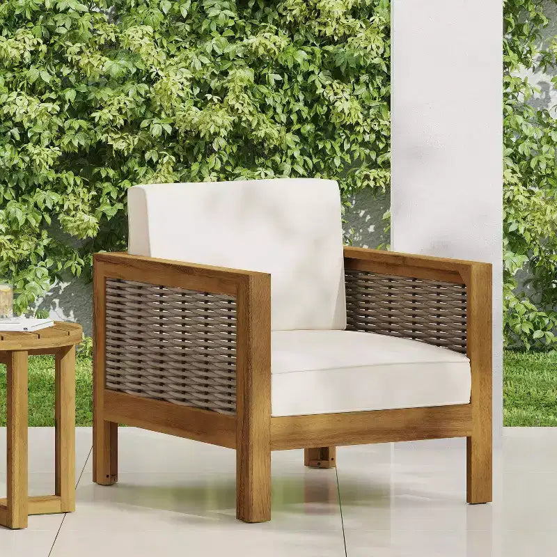 Christopher Knight Home Luna Fauteuil club d'extérieur en acacia et osier Teck/Marron mélangé/Beige