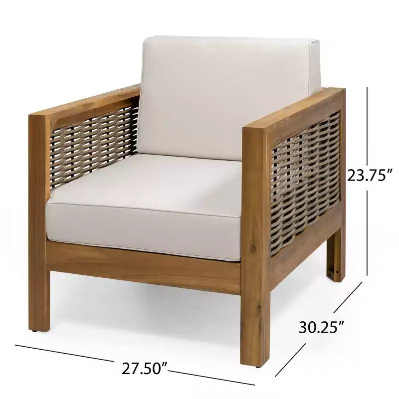 Christopher Knight Home Luna Fauteuil club d'extérieur en acacia et osier Teck/Marron mélangé/Beige