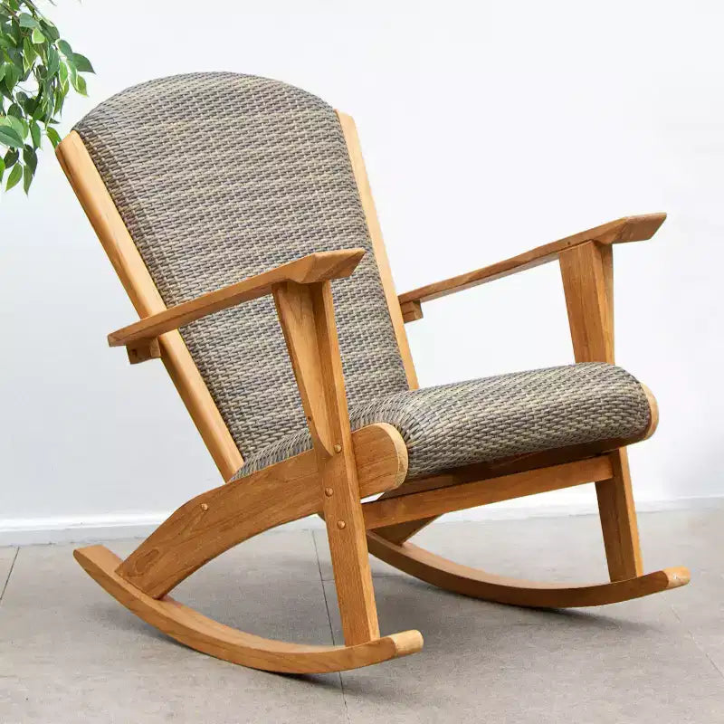 Chaise berçante d'extérieur Sonoma Lane Burke en teck avec assise tressée rembourrée