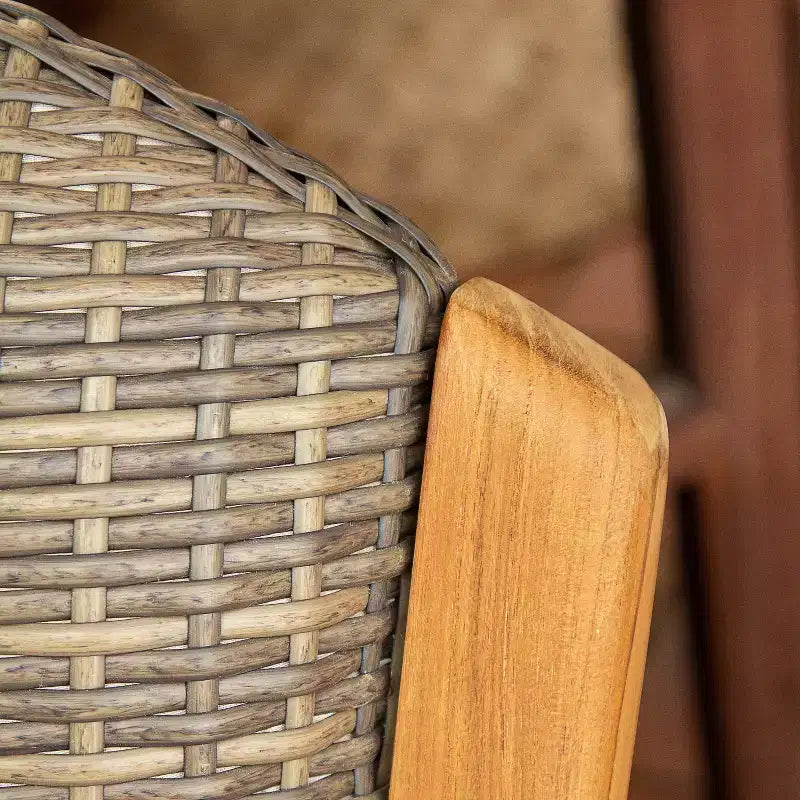 Chaise berçante d'extérieur Sonoma Lane Burke en teck avec assise tressée rembourrée