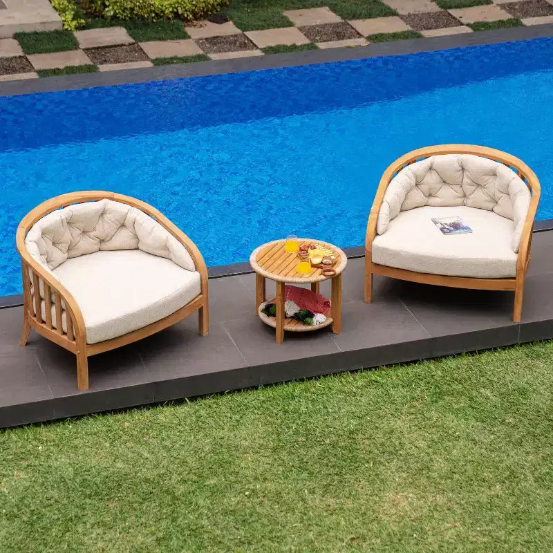Chaise longue d'extérieur en teck Sonoma Lane Graford avec coussin taupe