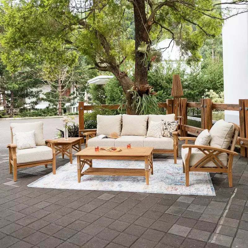 Fauteuil de jardin Sonoma Lane Eola en teck avec coussins zippés couleur sable