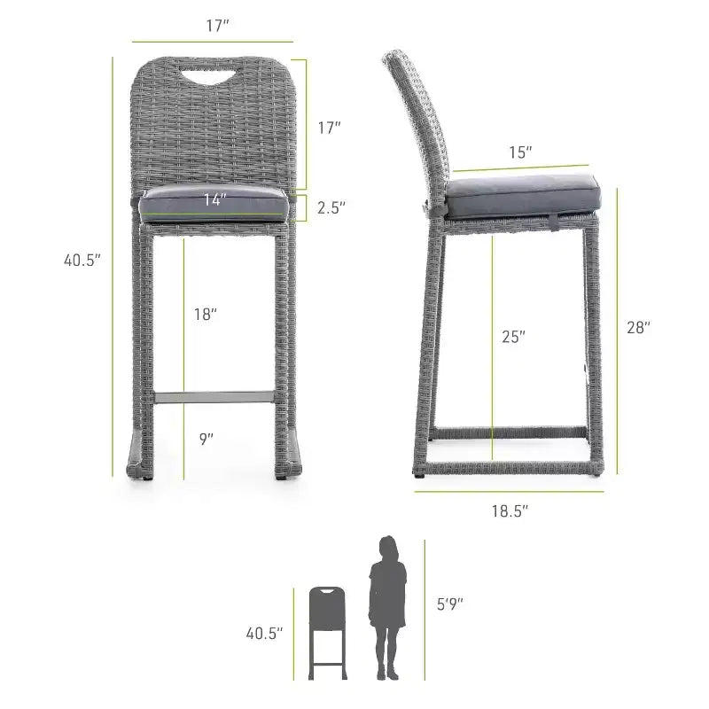 Greemotion Chaises de bar d'extérieur empilables sans accoudoirs Cyprus 6 pièces, grises : Résistantes aux UV, tout temps, cadre en aluminium