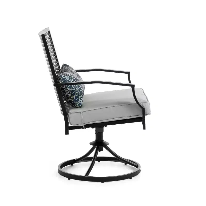 Greemotion Lot de 2 fauteuils de patio pivotants et à bascule Sintra avec oreillers lombaires bleus, gris : Cadre en acier, résistant à la décoloration et aux UV