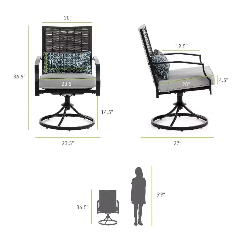 Greemotion Lot de 2 fauteuils de patio pivotants et à bascule Sintra avec oreillers lombaires bleus, gris : Cadre en acier, résistant à la décoloration et aux UV