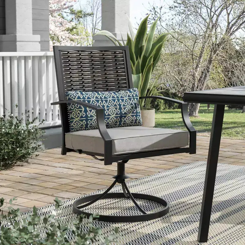 Greemotion Lot de 2 fauteuils de patio pivotants et à bascule Sintra avec oreillers lombaires bleus, gris : Cadre en acier, résistant à la décoloration et aux UV