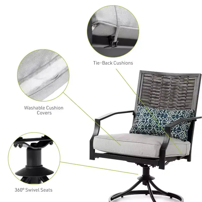 Greemotion Lot de 2 fauteuils de patio pivotants et à bascule Sintra avec oreillers lombaires bleus, gris : Cadre en acier, résistant à la décoloration et aux UV