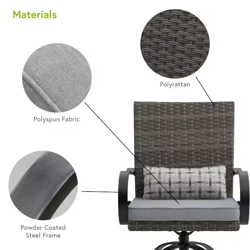Greemotion Lot de 2 tabourets de bar pivotants d'extérieur Arosa en acier avec coussins lombaires gris