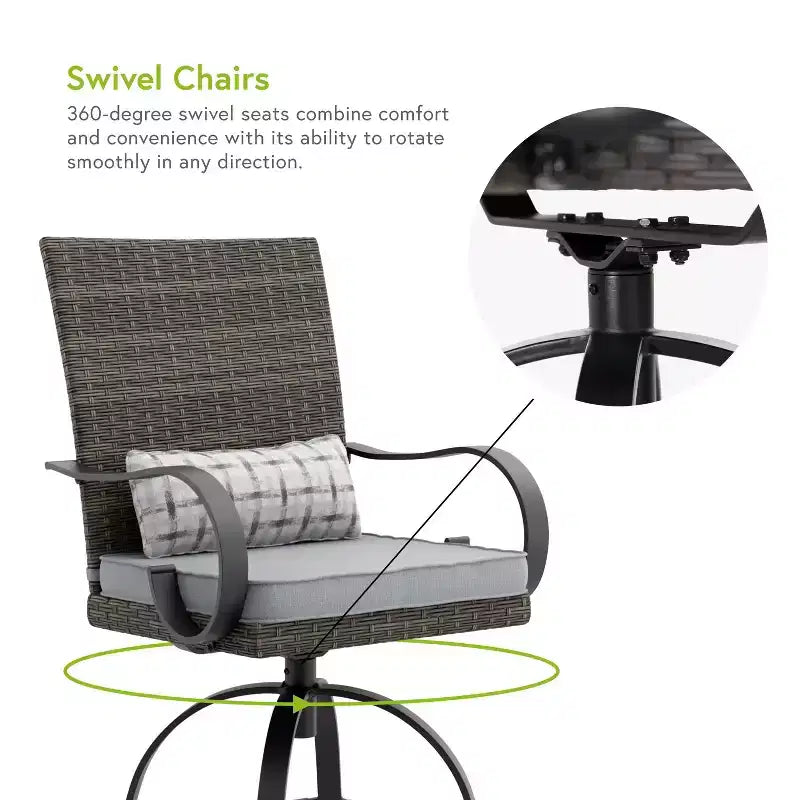 Greemotion Lot de 2 tabourets de bar pivotants d'extérieur Arosa en acier avec coussins lombaires gris